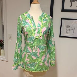 Lilly Pulitzer Green and Pink Leaf-Print Tunic